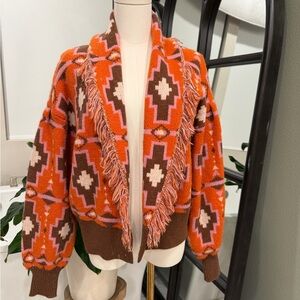 Orange and Brown Patterned Women's Jacket
